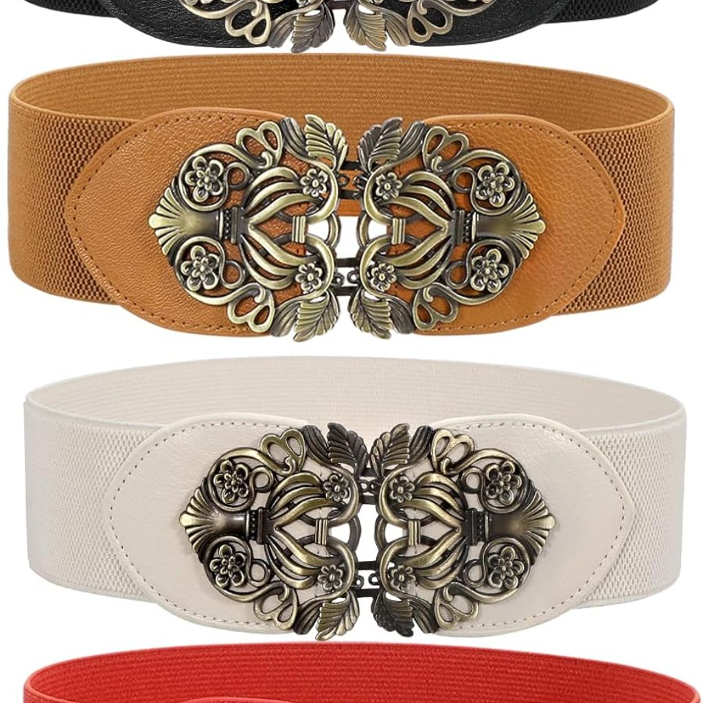 4 Pack Elegant Vintage Wide Waist Belts With Retro Interlocking Buckles